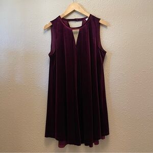 Umgee Burgandy Velour Choker Collar Keyhole Sleeveless Swing Silhouette Dress S